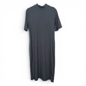 Athleta Signature Rib Mock Neck Midi Dress Gray Modal Blend Stretch Women XL